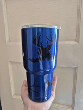 Large YETI Tumbler With Wildlife Stickers Blue